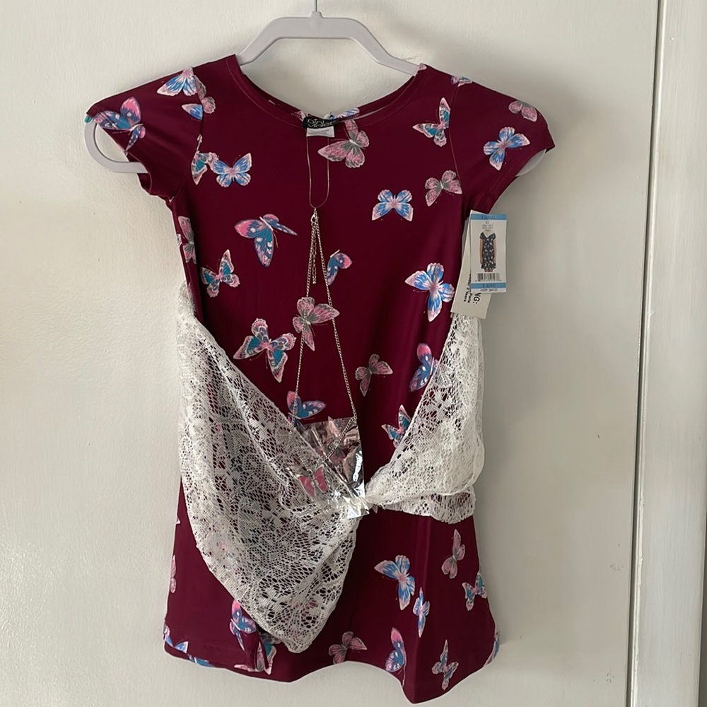 Girls dress, with leg scarf and butterfly necklace